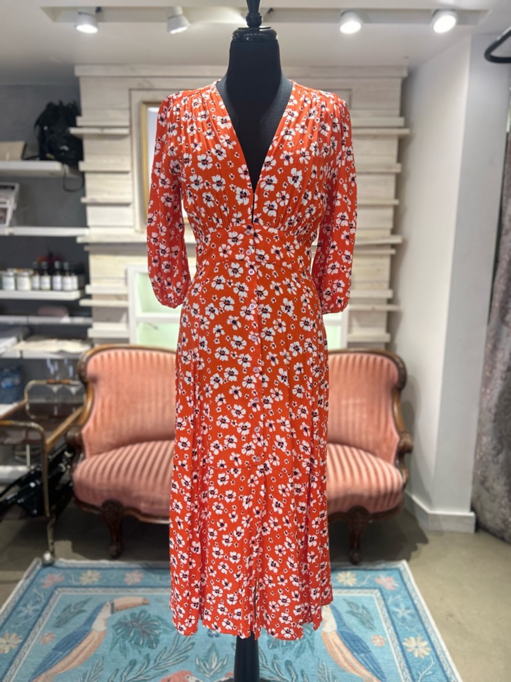 Rue Stiic Floral Deep V Midi Dress (S)
